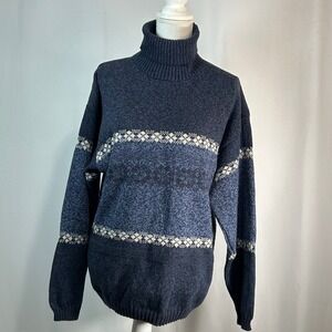 Bill‎ Blass Menswear Navy Blue Fair Isle Turtleneck Sweater Size M